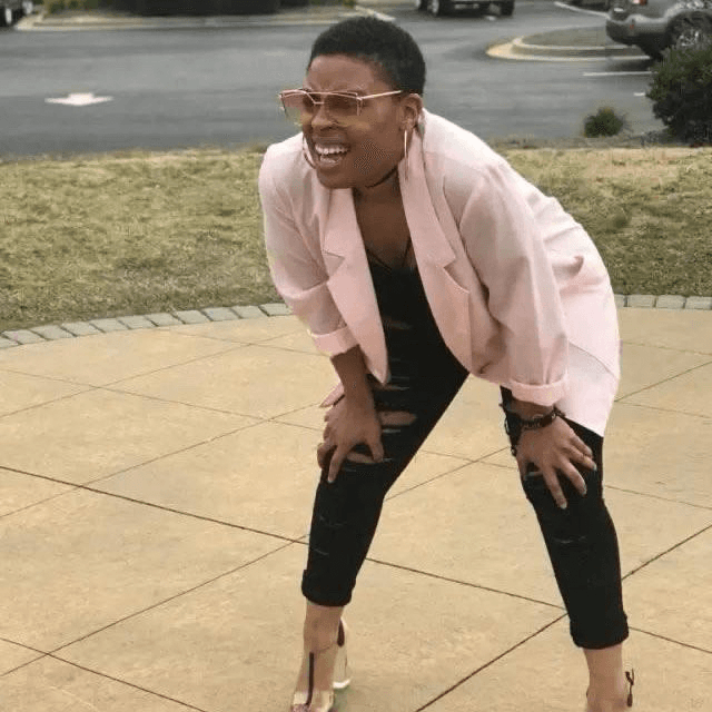 Exhausted Woman squinting