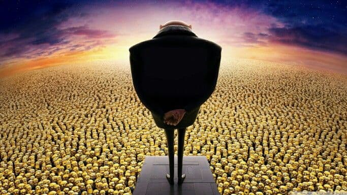 Gru in front of minions