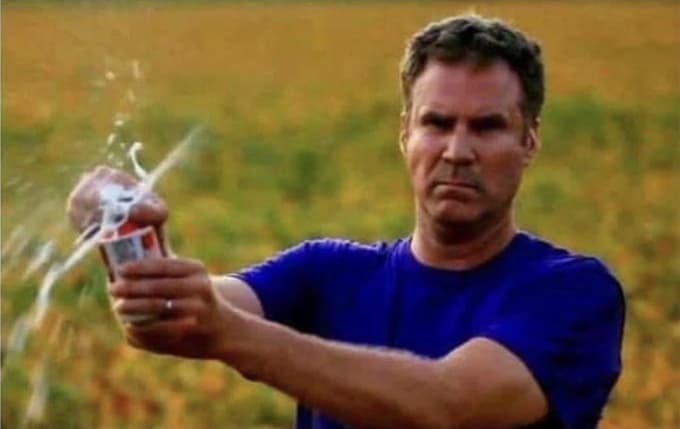 Will Ferrel cracking a beer