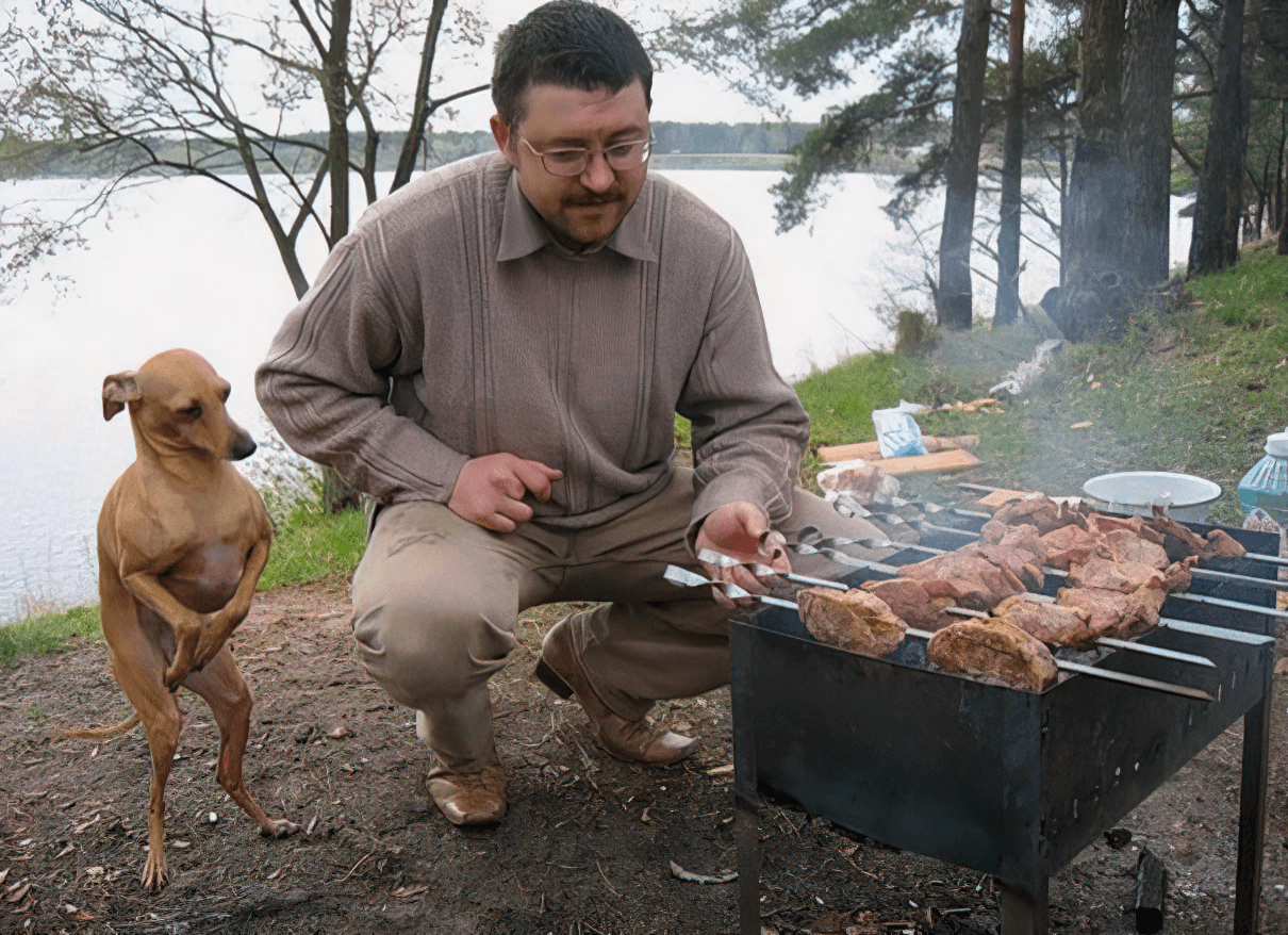 Bbq dog template waiting, food, man