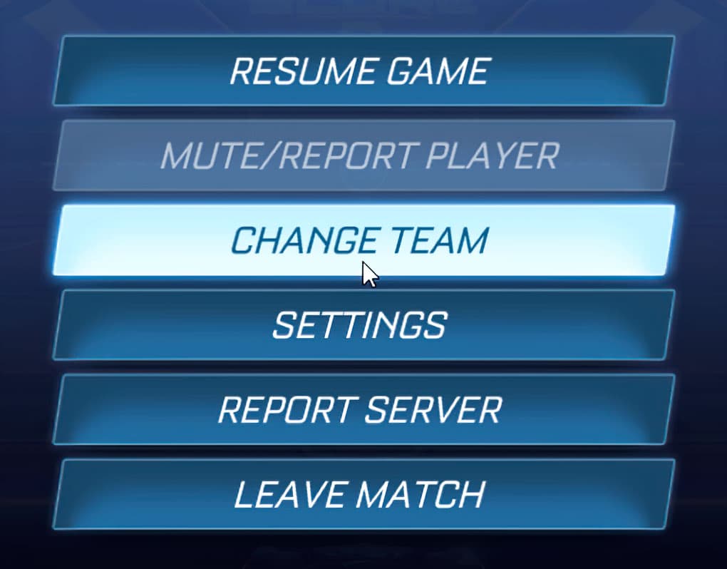 Rocket League change team