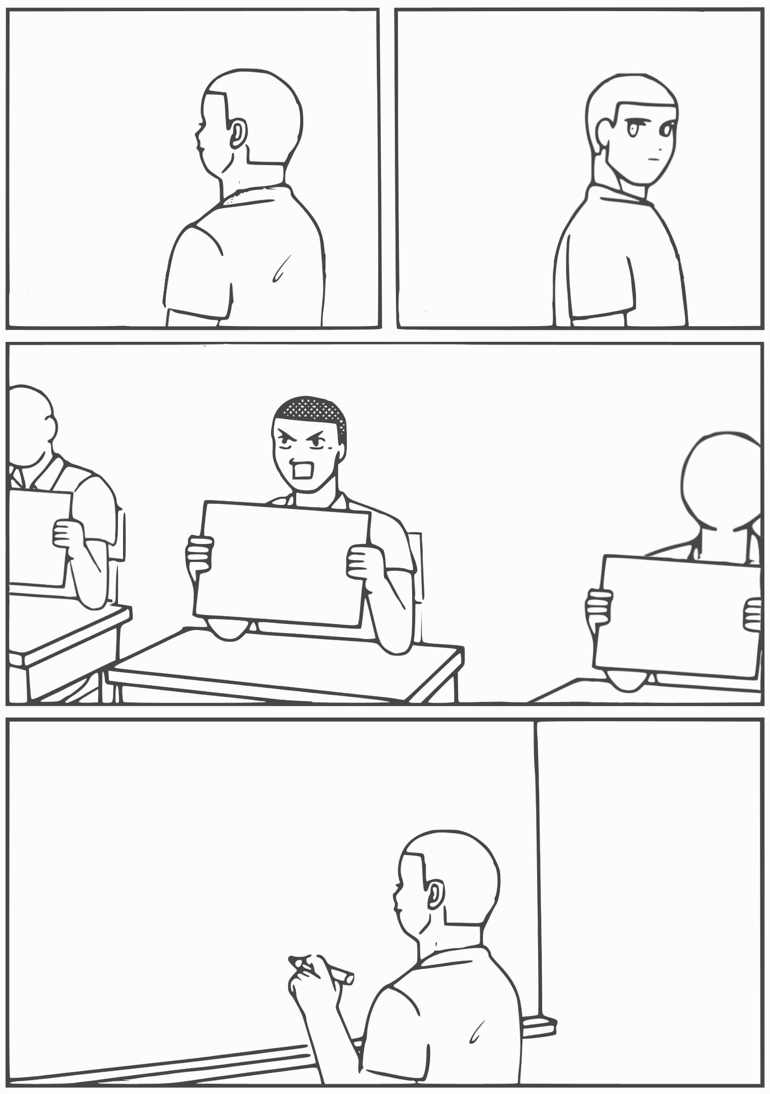 Student holding blank sign angry