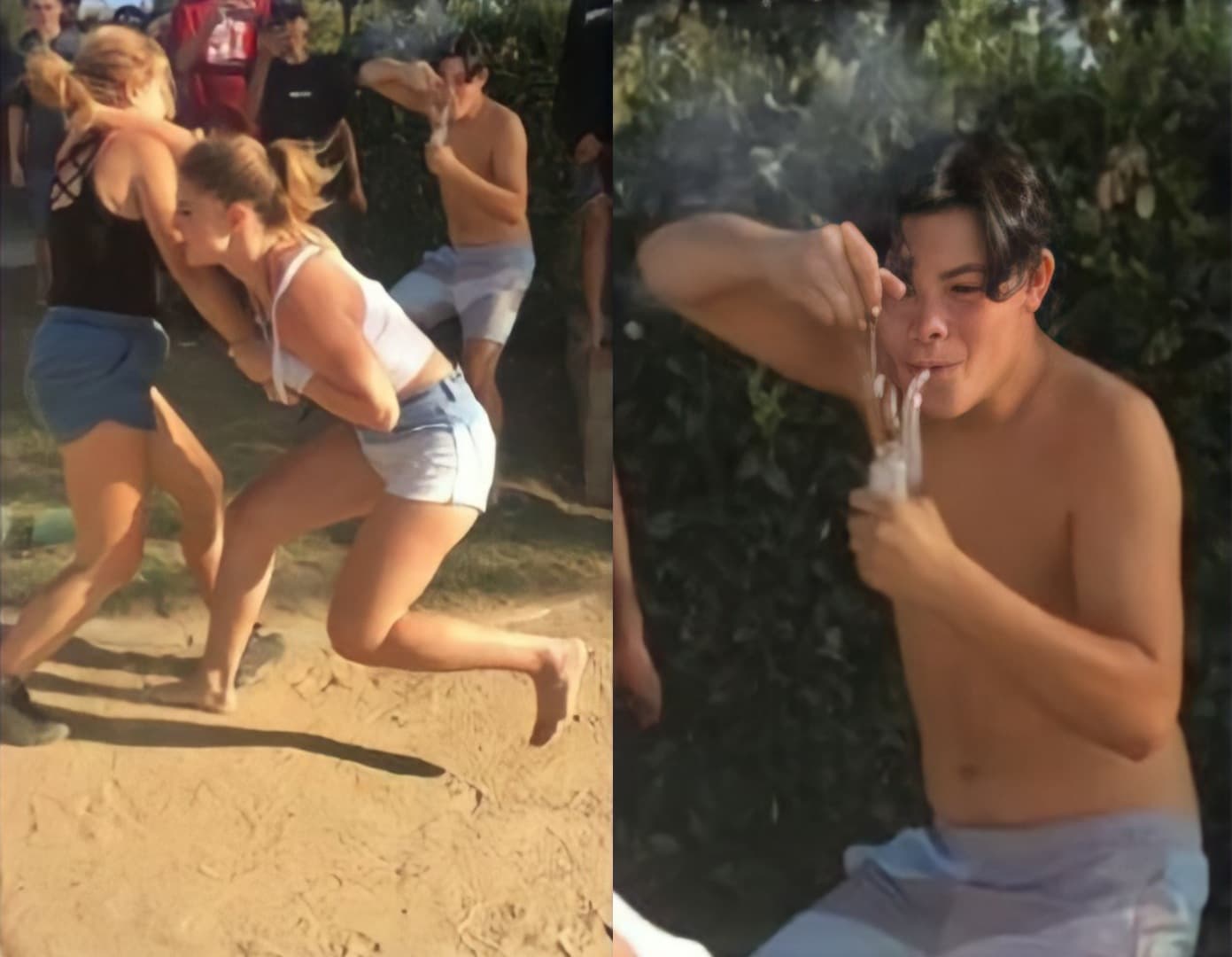 Girls fighting dabbing guy