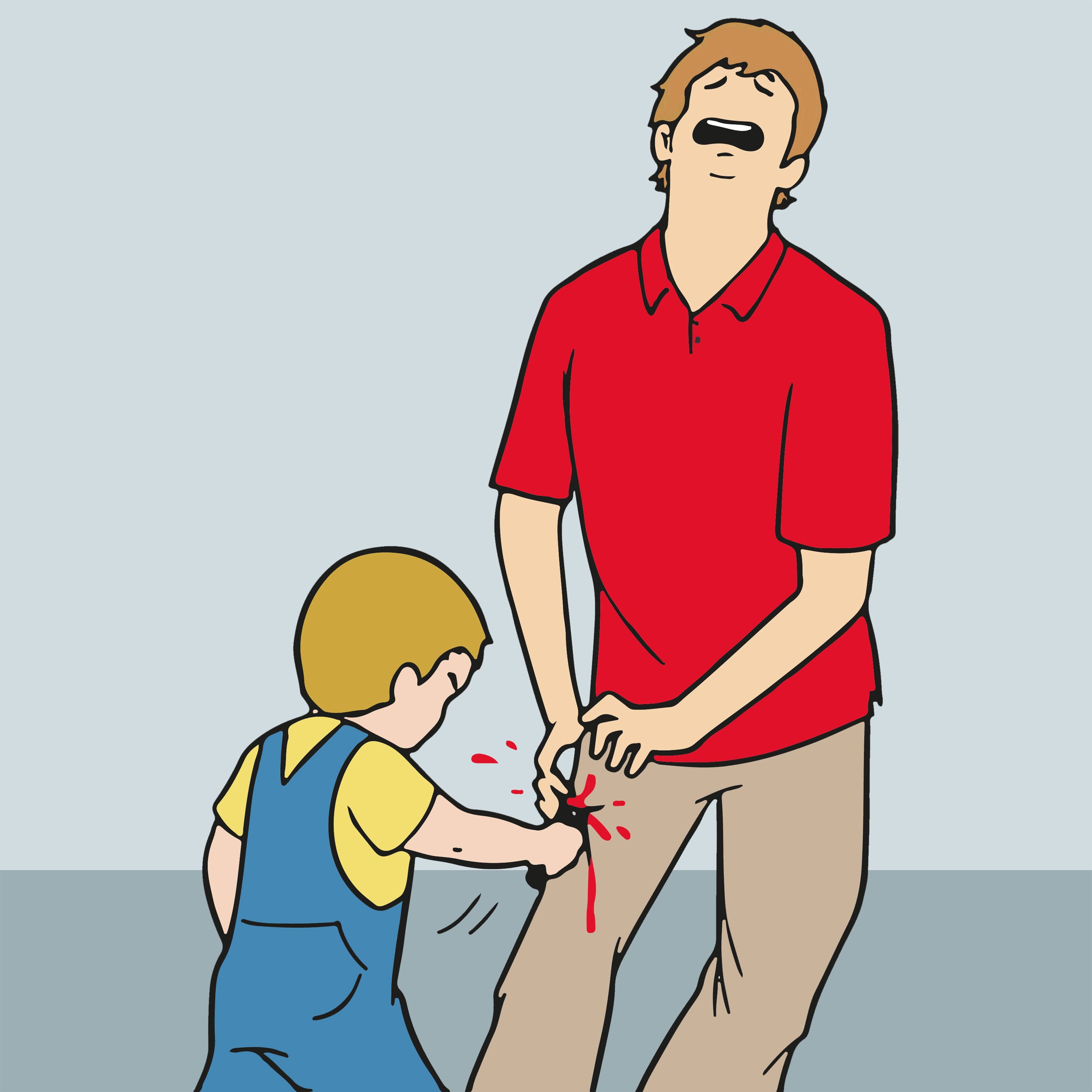 Kid stabbing adult hand