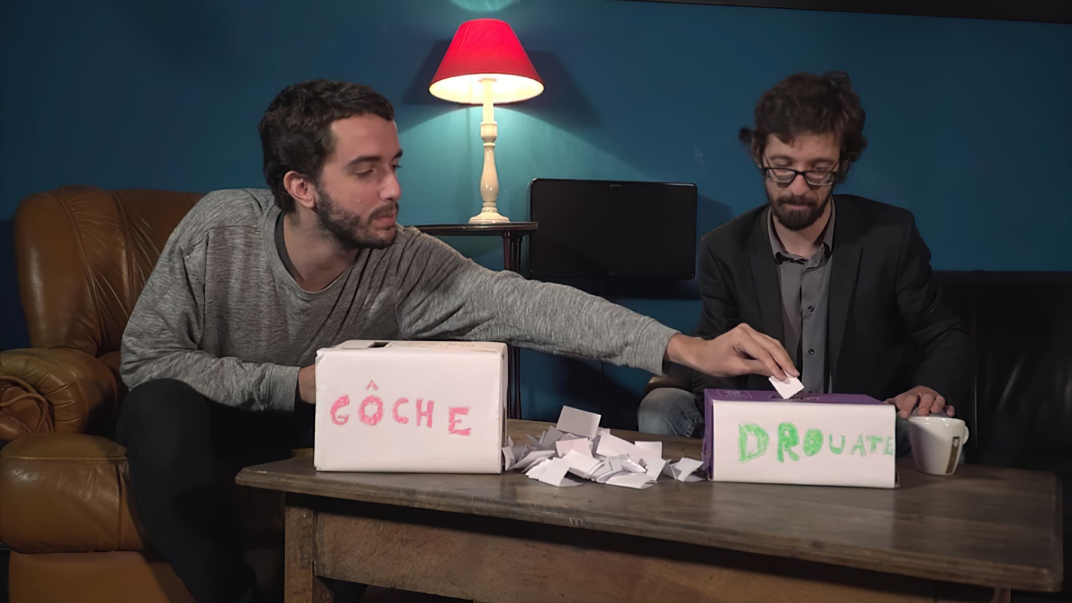 Two boxes choosing guy