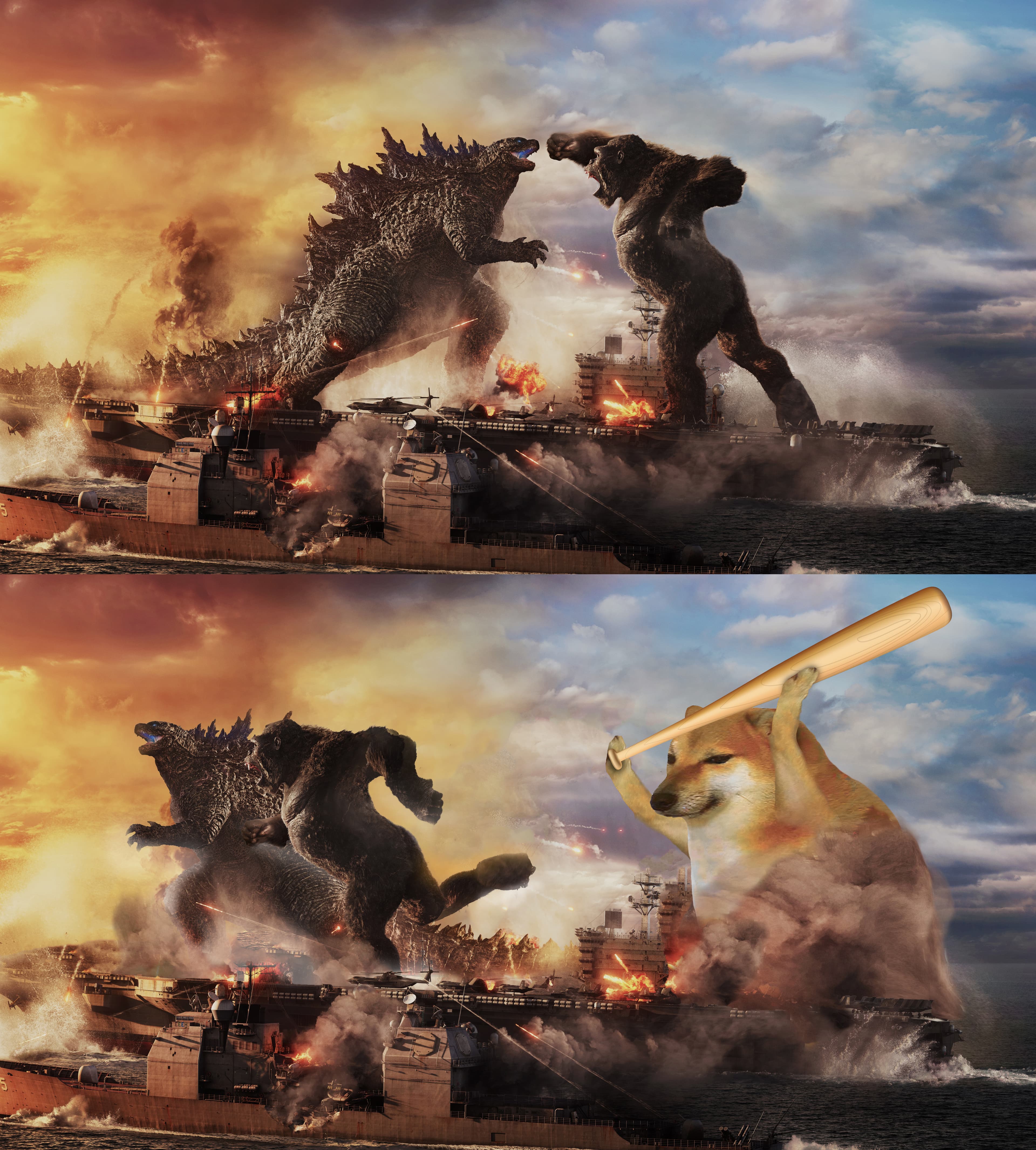 Godzilla vs king kong vs cheems
