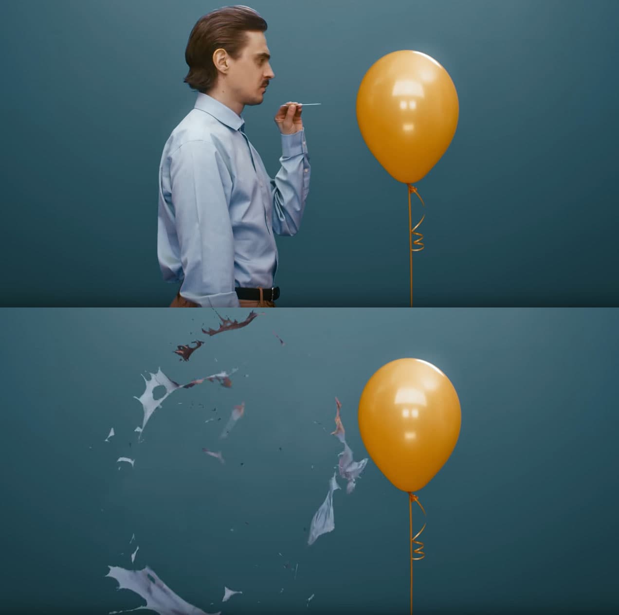 Man popping balloon gets popped