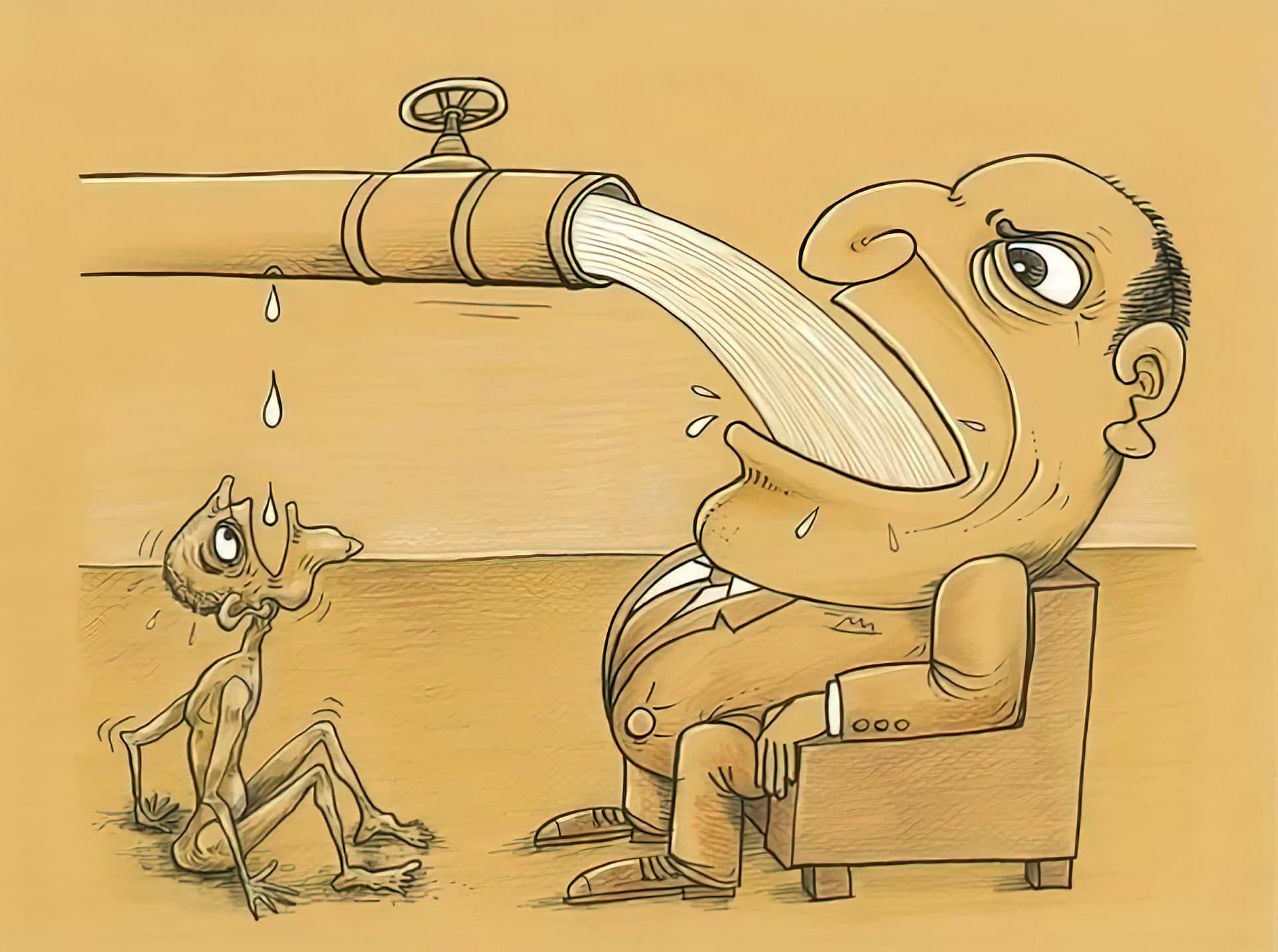 Rich man drinking poor man