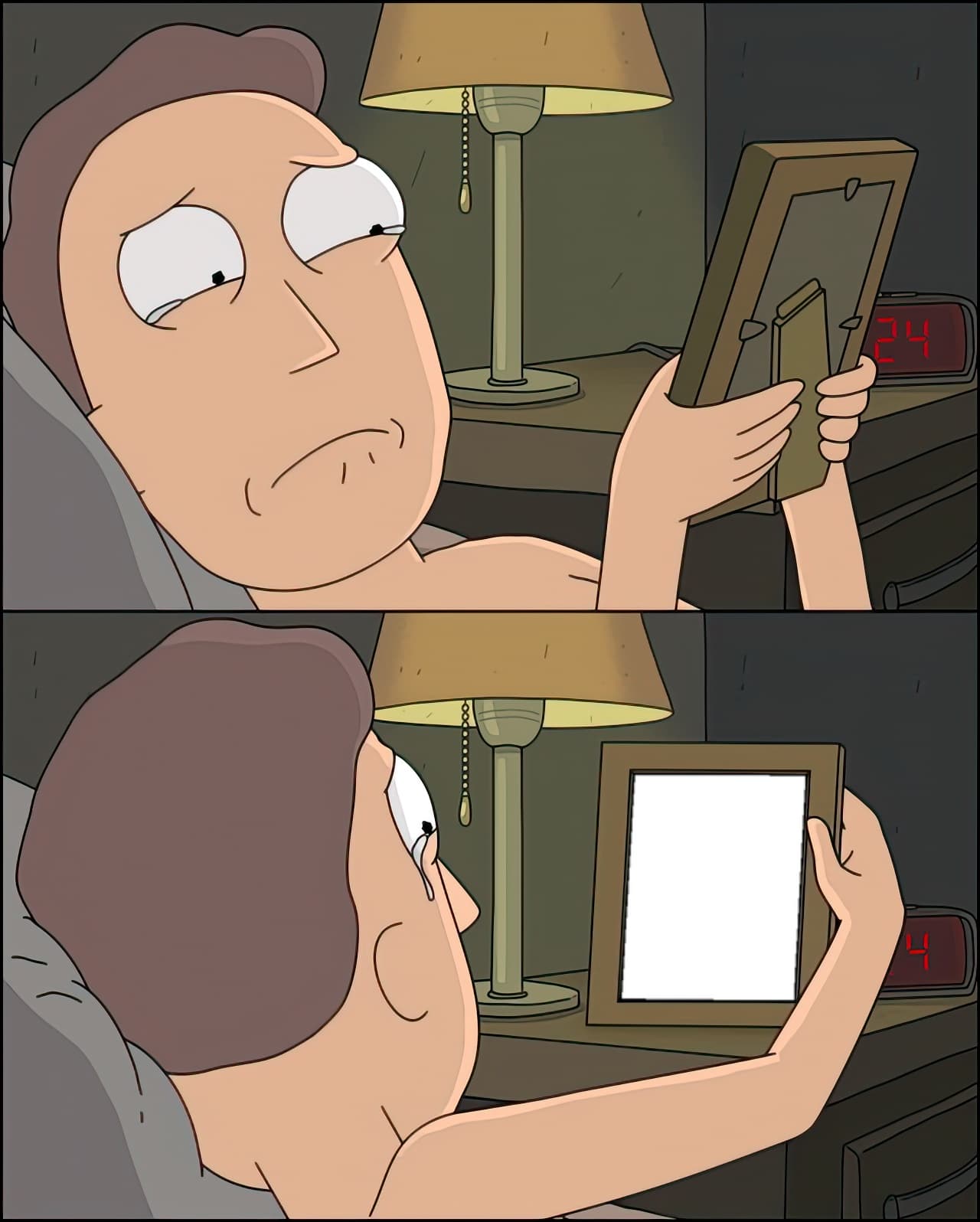Jerry looking at blank picture frame
