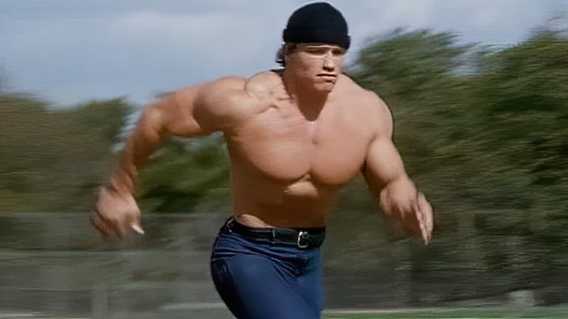 Arnold Schwarzenegger running shirtless