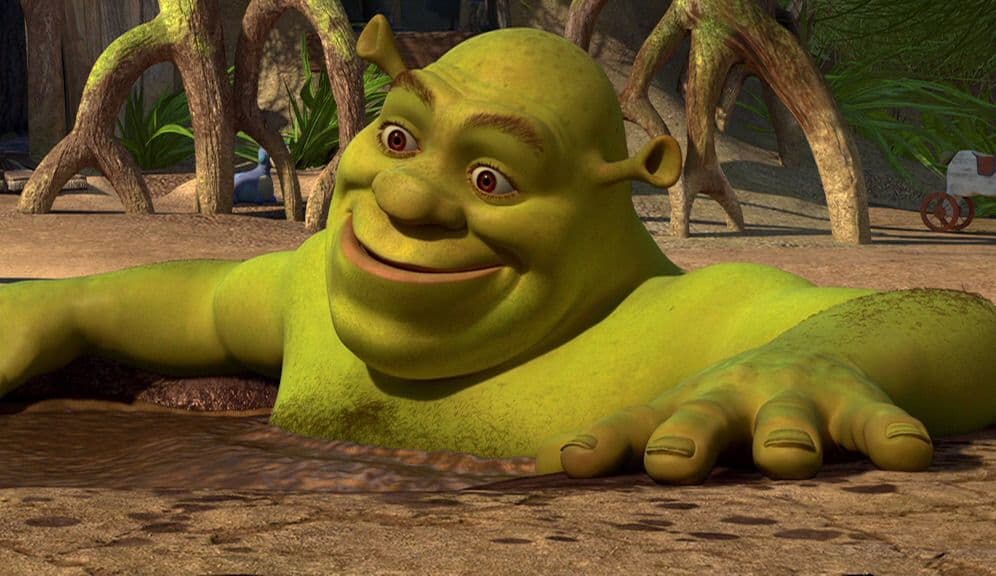 Shrek lying down smiling