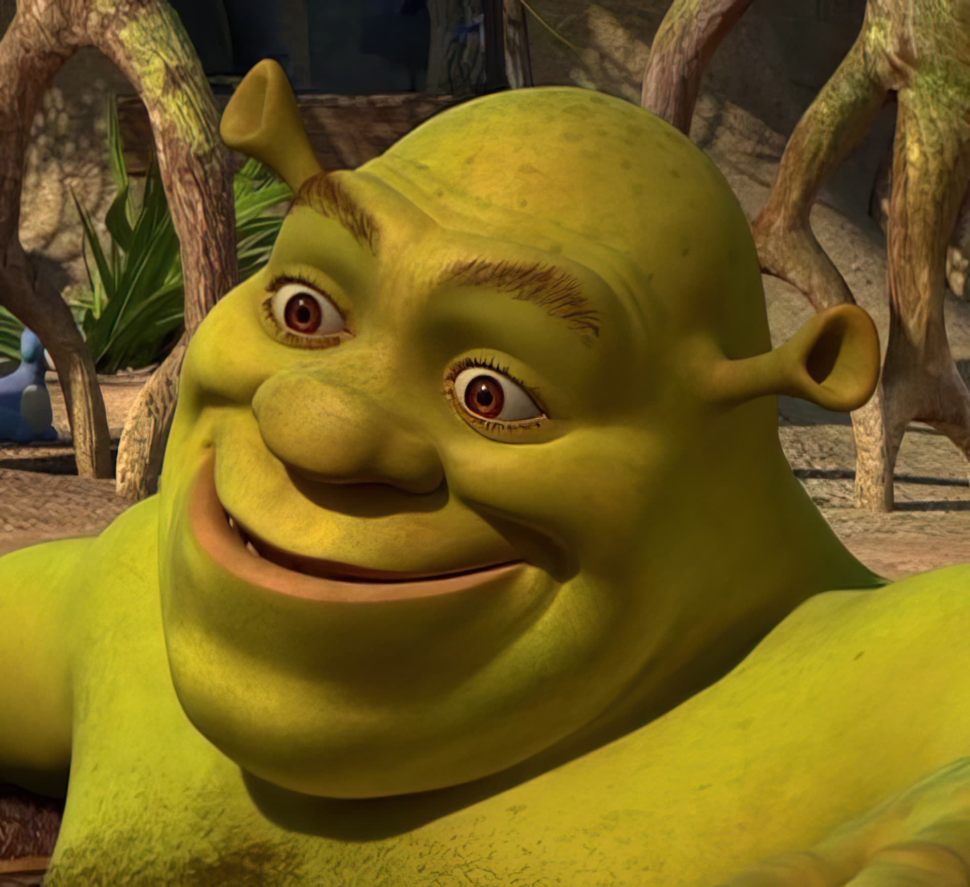 Shrek smiling in mud