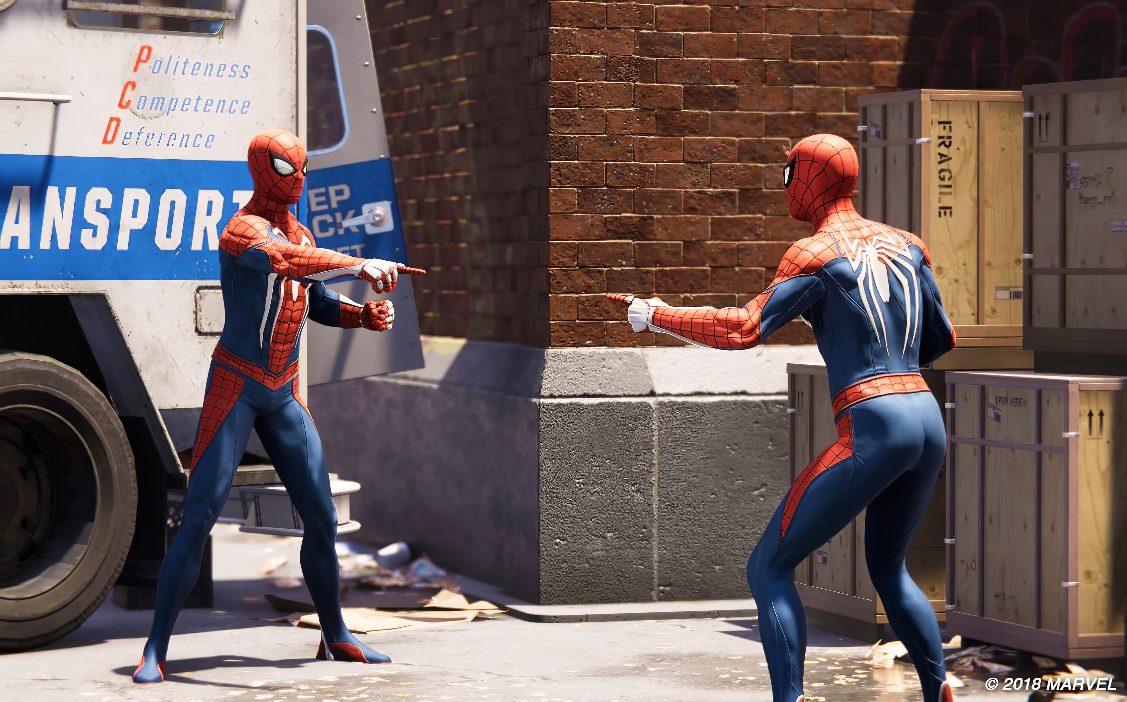 Spider-Man pointing at Spider-Man