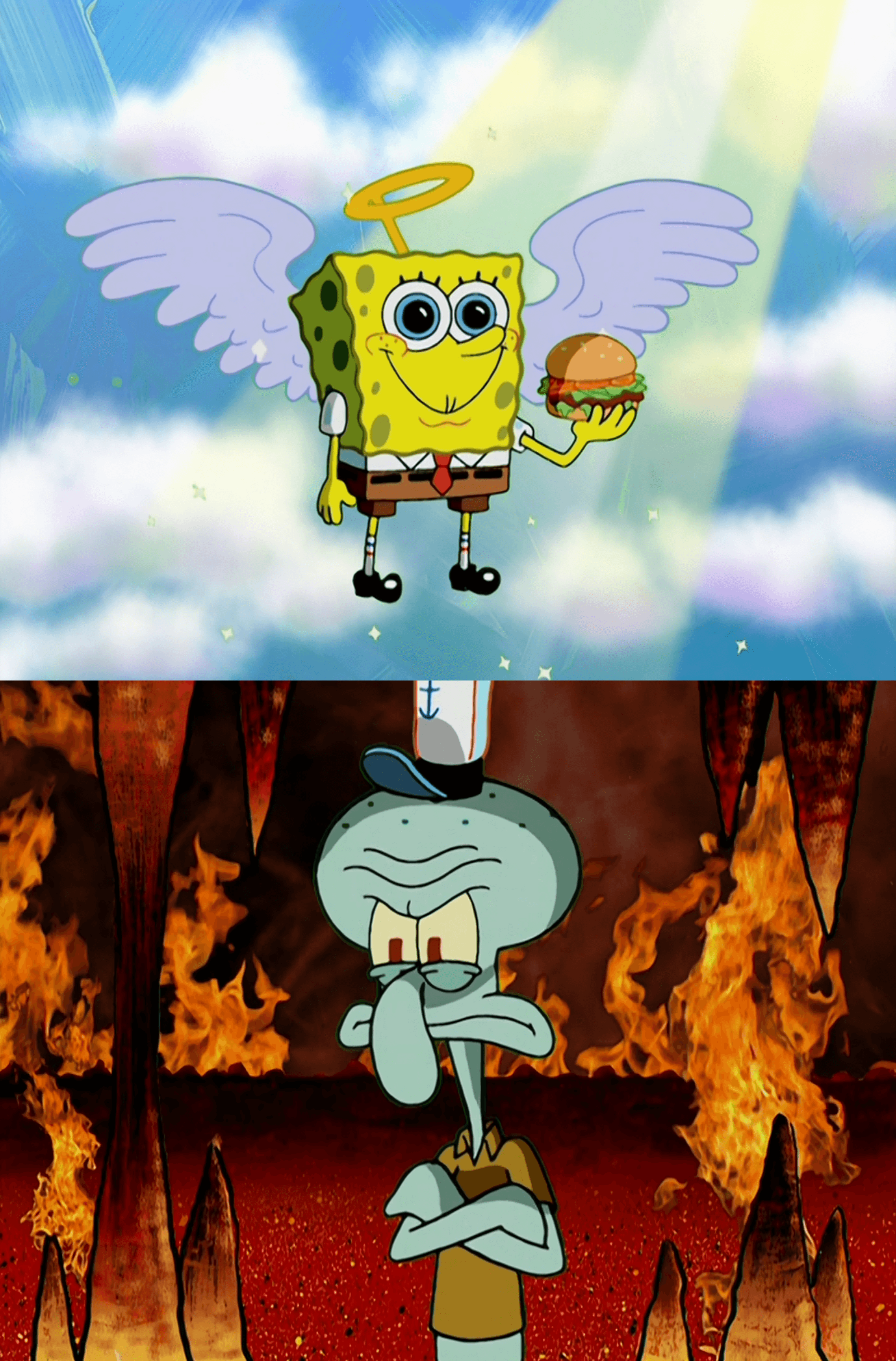 Spongebob in heaven squidward in hell