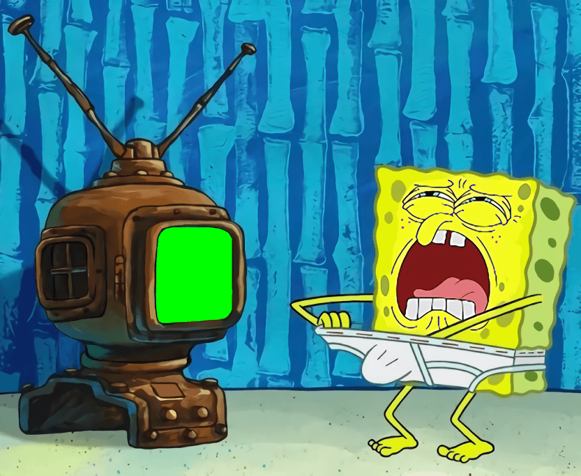 SpongeBob screaming at TV