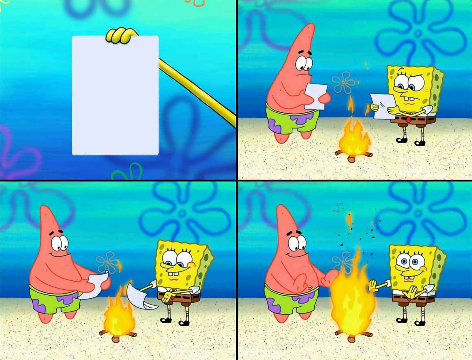 SpongeBob Patrick burning paper