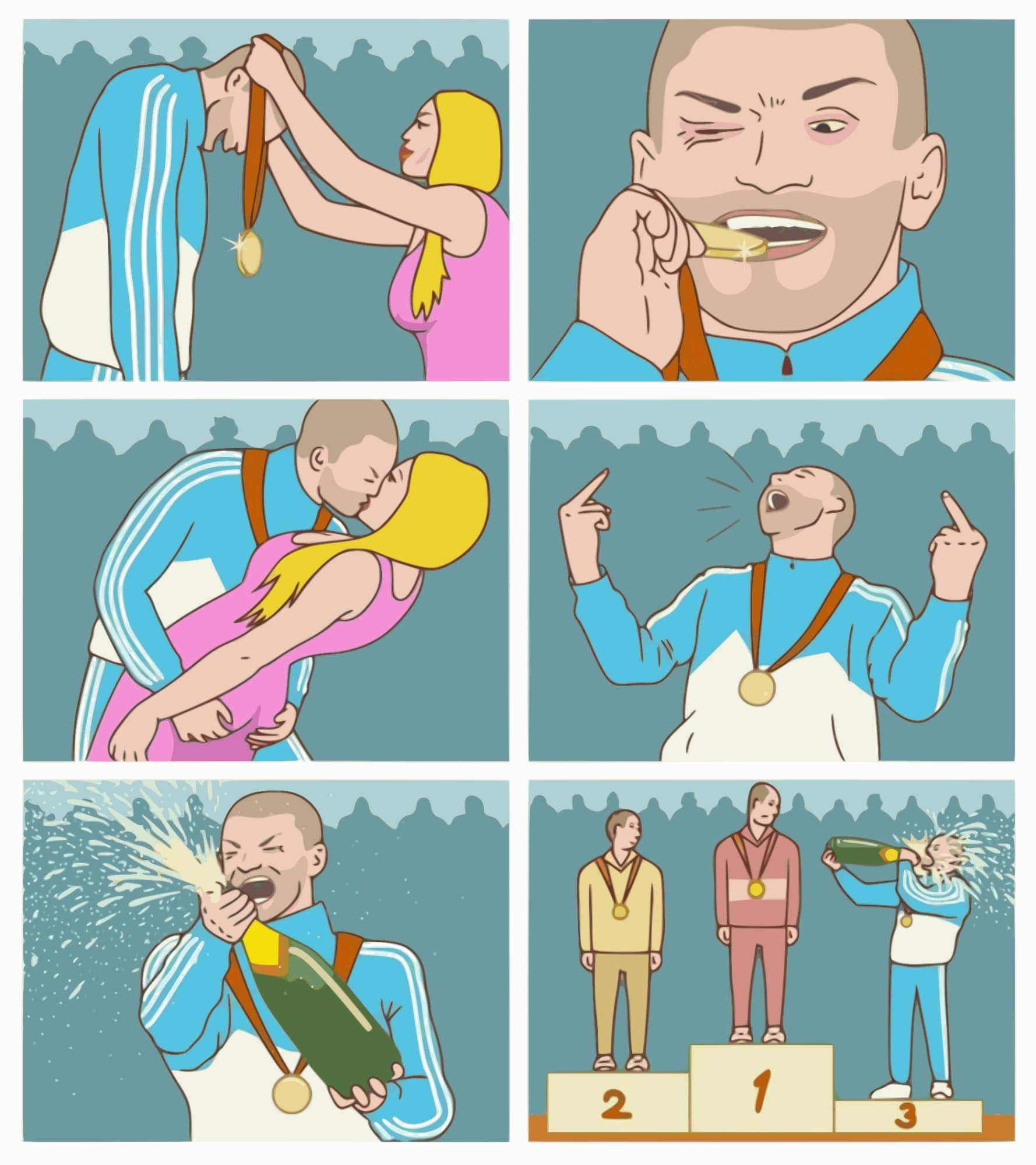 Third place champagne celebration