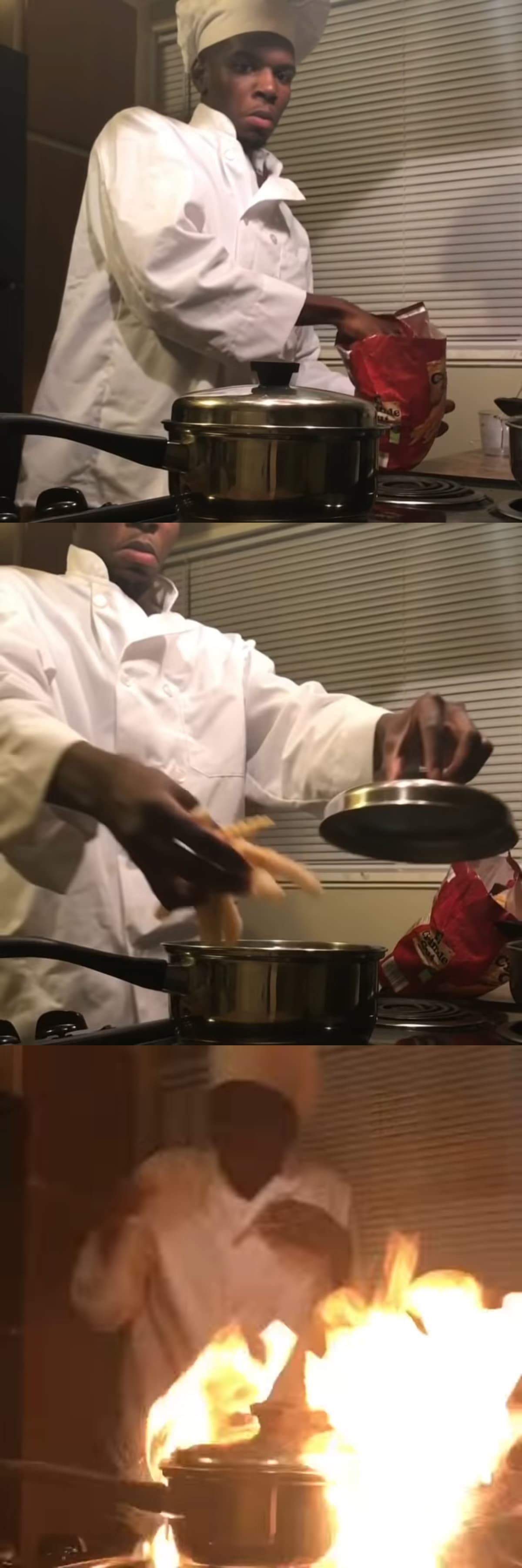 Chef cooking fire explosion