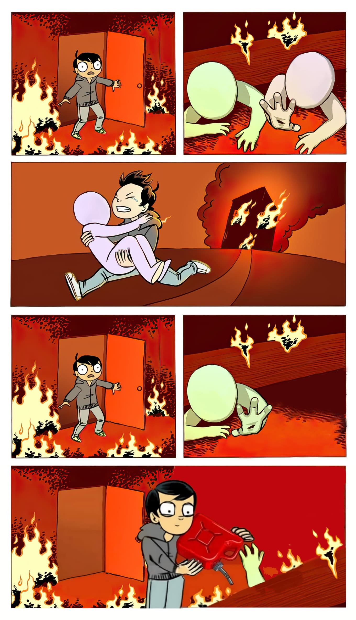 Person saving person from fire then going back