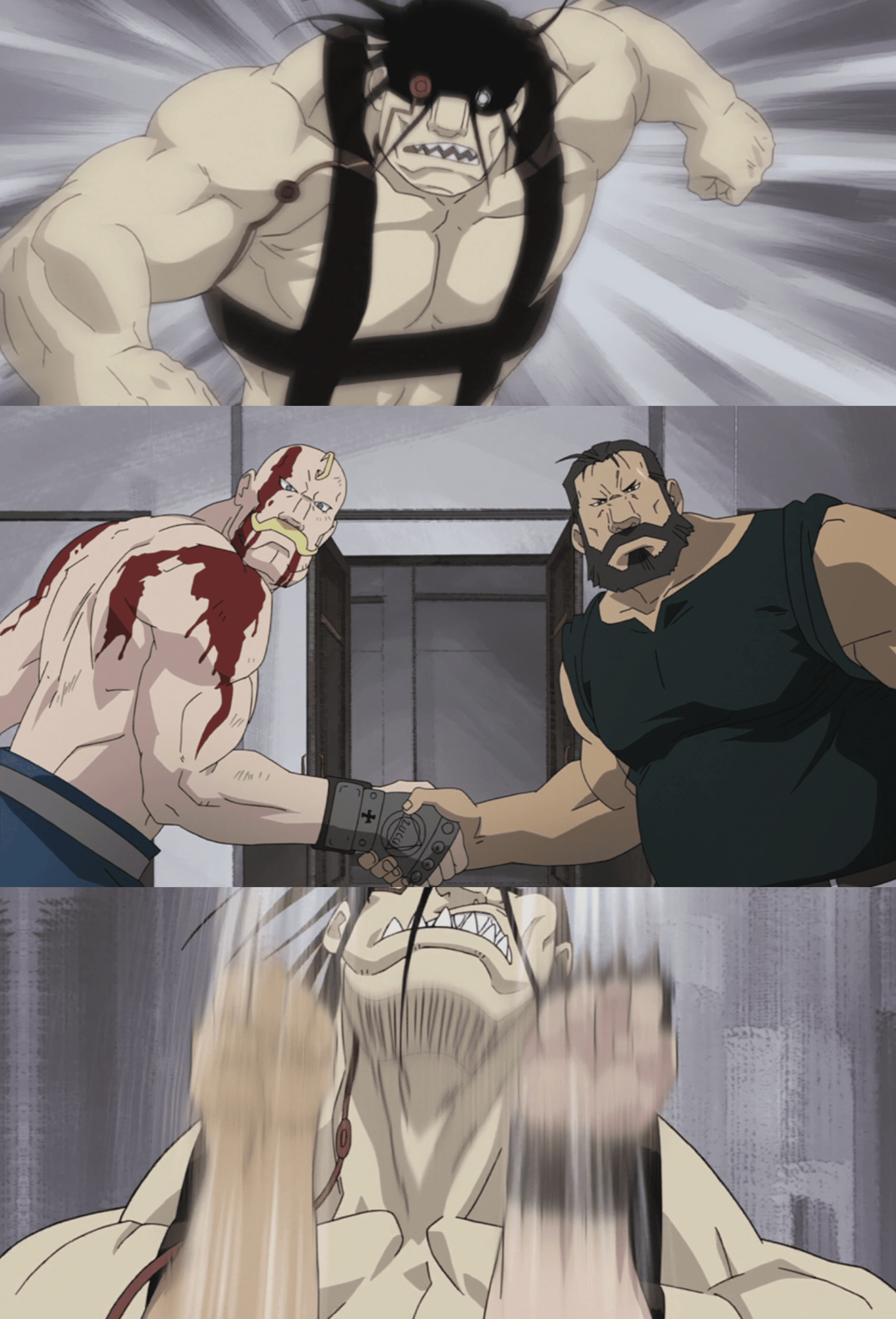 Full metal alchemist armstrong handshake upercut