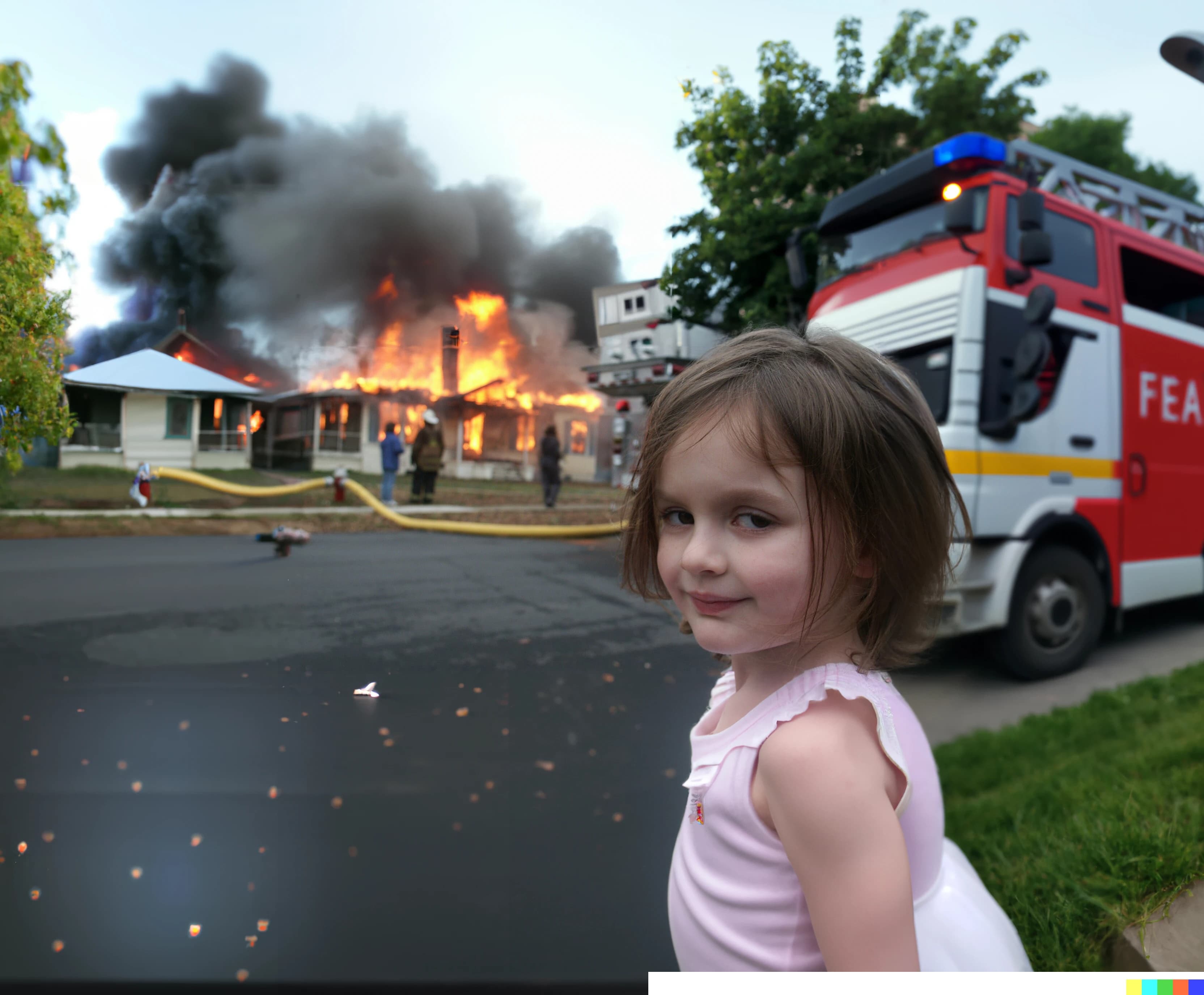 Girl burning house and sky extend