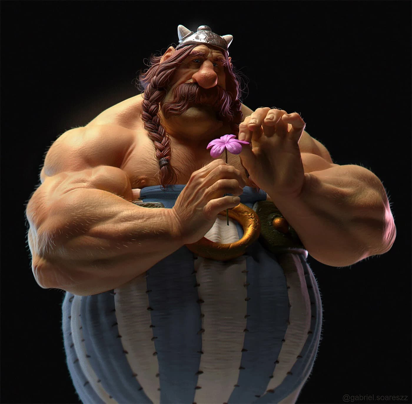 Obelix holding flower