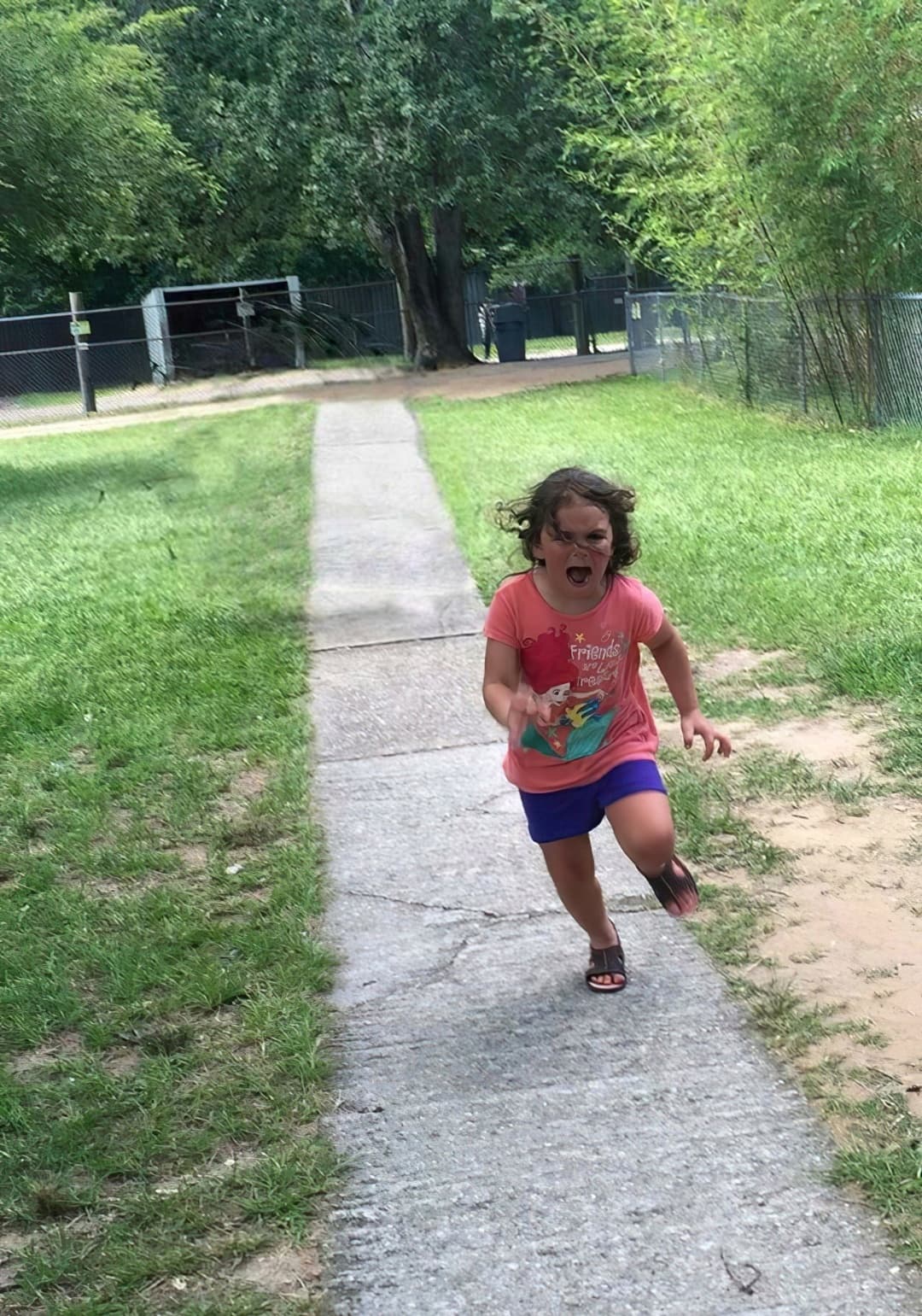 Girl running excitedly