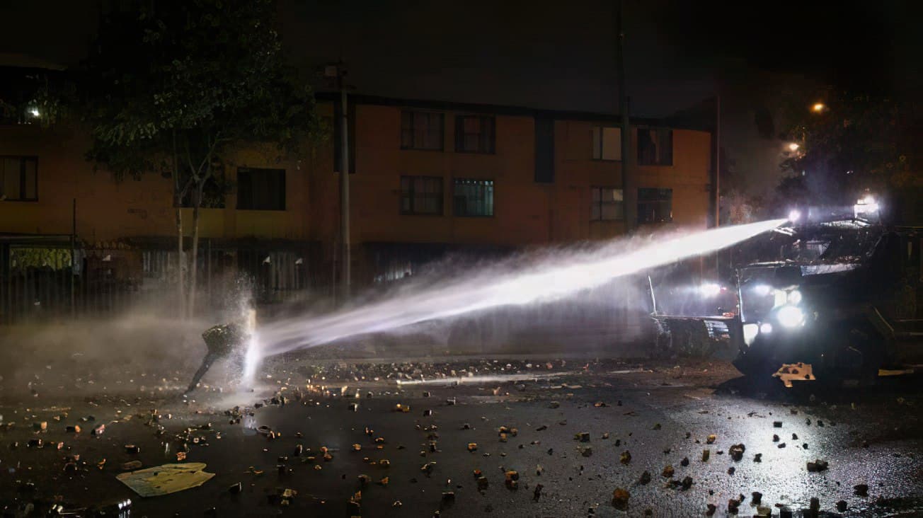 Water cannon protest
