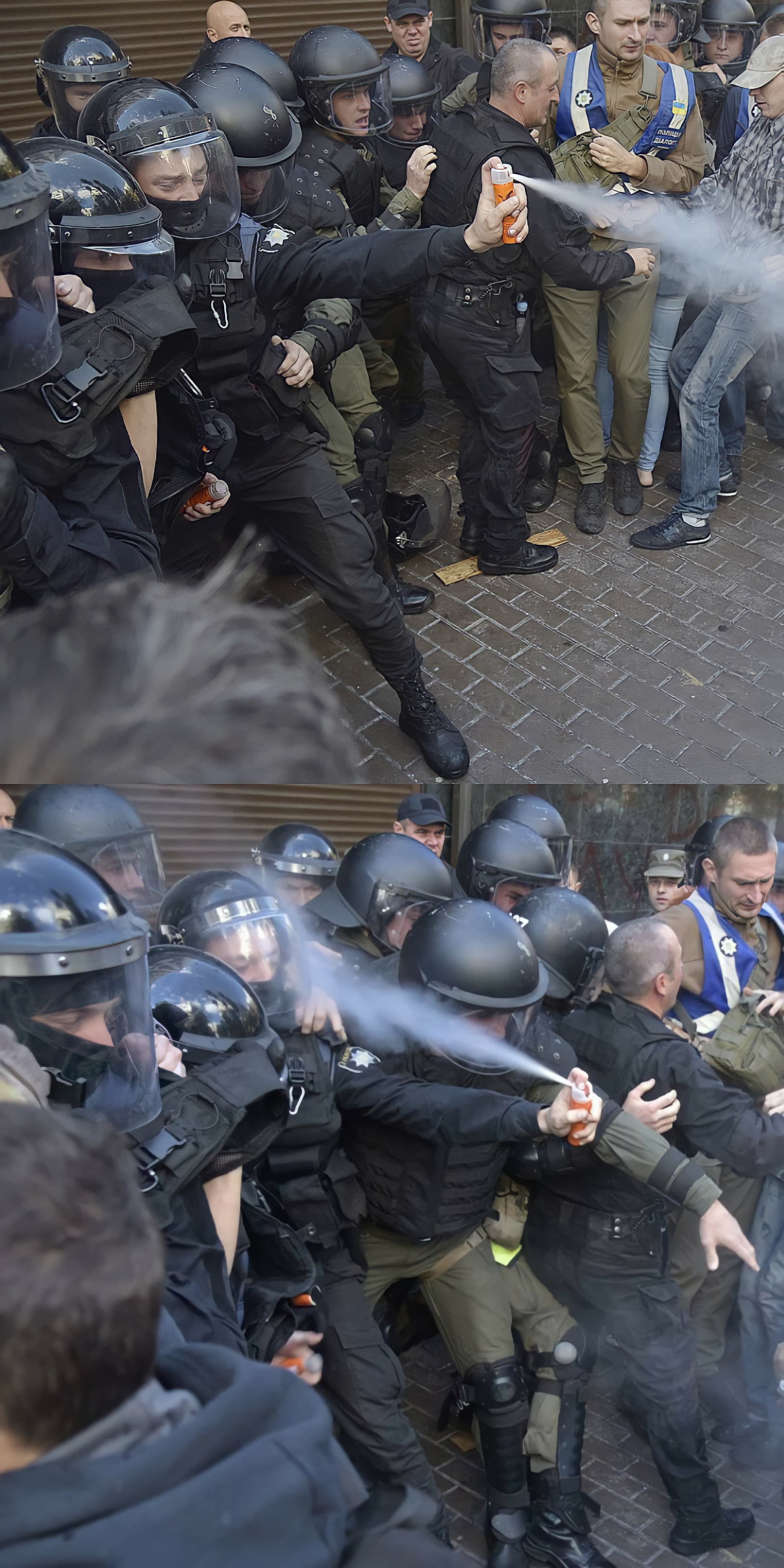 Cop pepper spraying cops