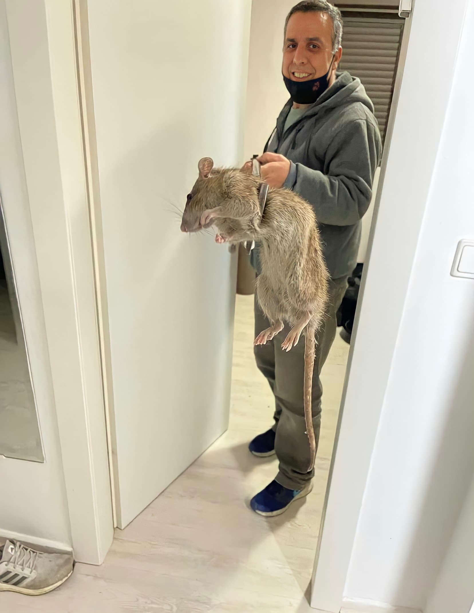 Guy holding giant rat