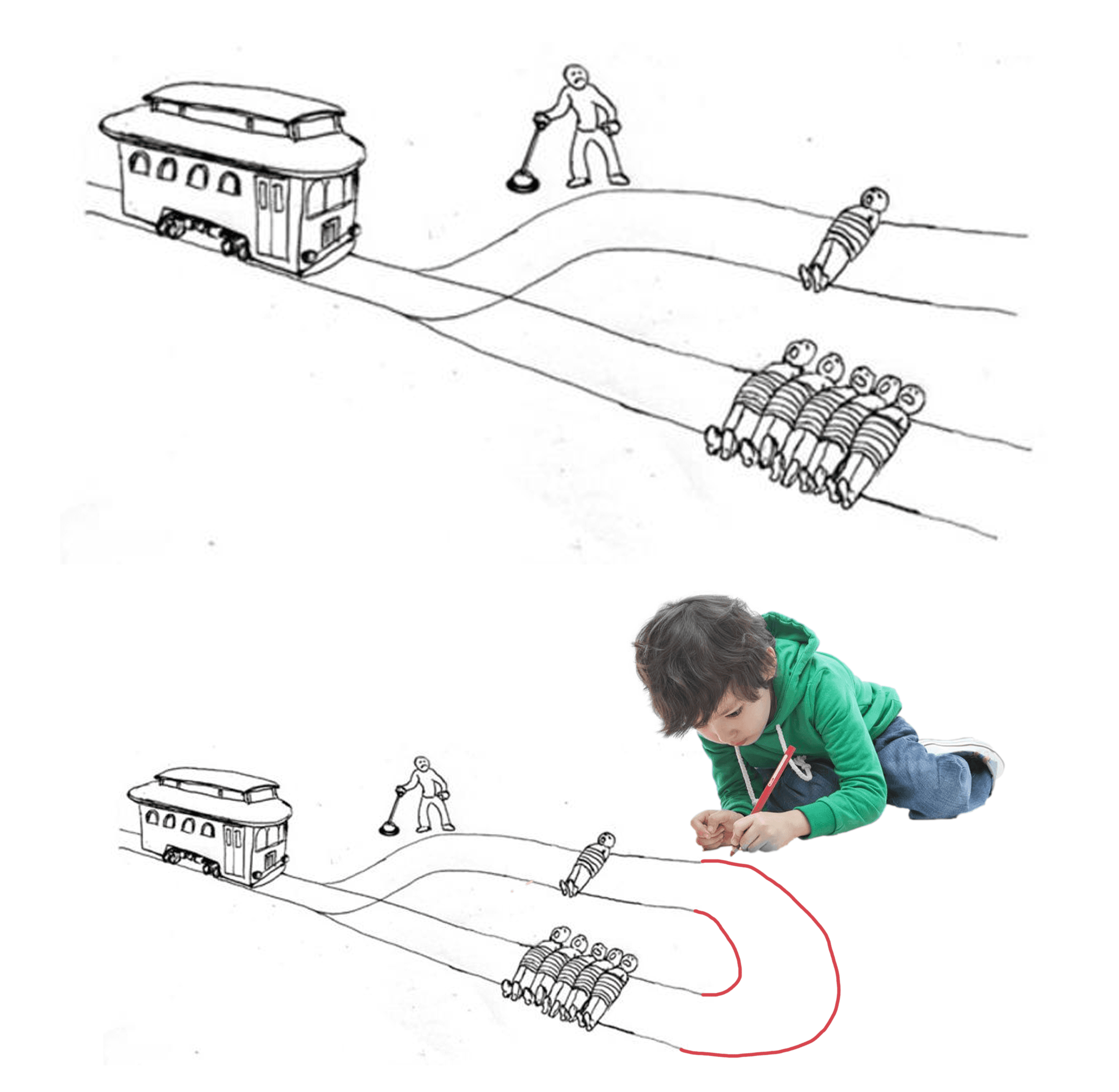 Trolley problem drawing