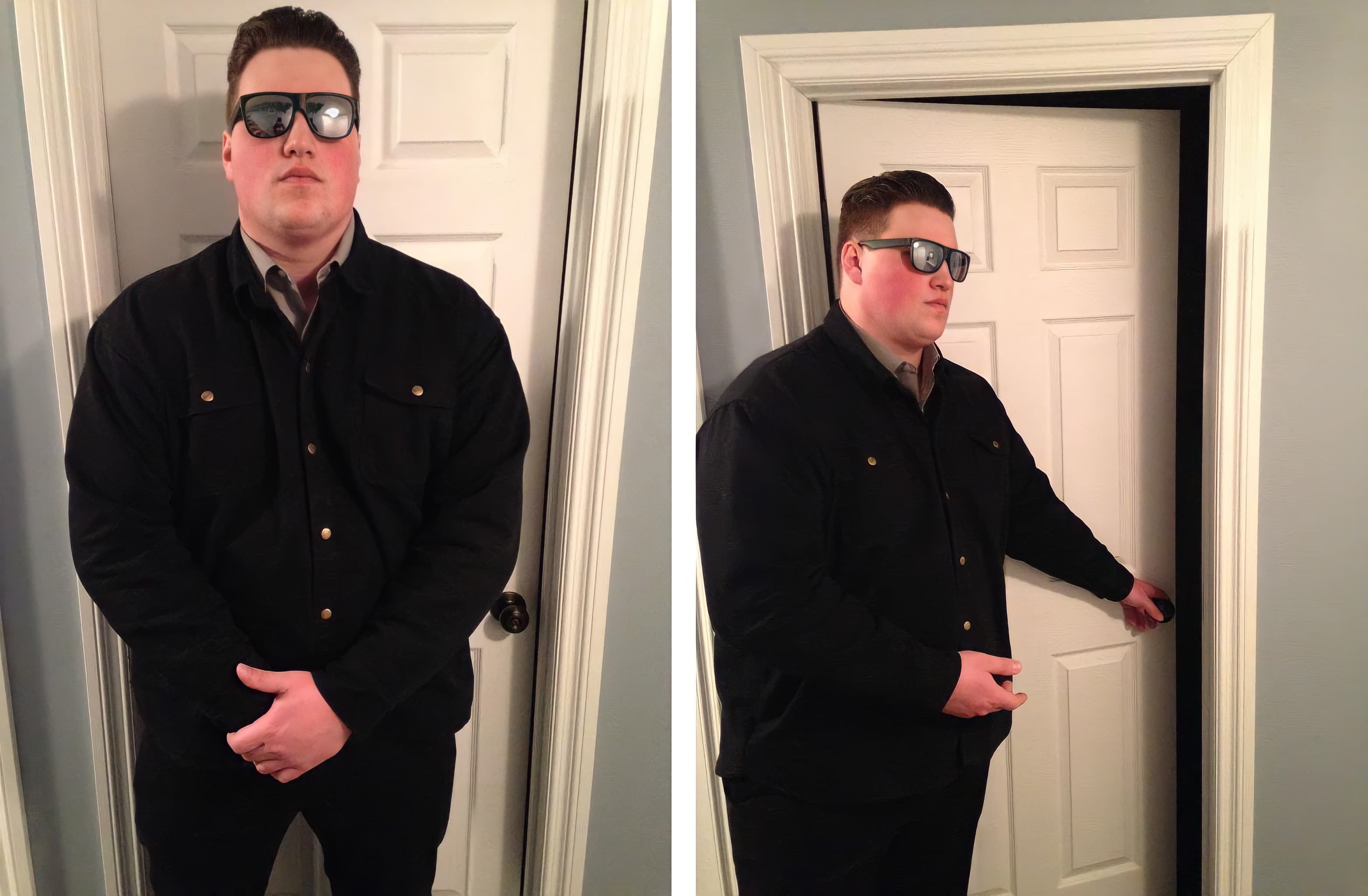 Bouncer blocking entering door